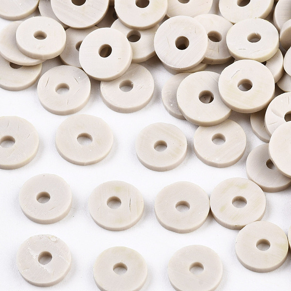 PandaHall Eco-Friendly Handmade Polymer Clay Beads, Disc/Flat Round, Heishi Beads, Gainsboro, 8x0.5~1mm, Hole: 2mm, about 13000pcs/1000g...