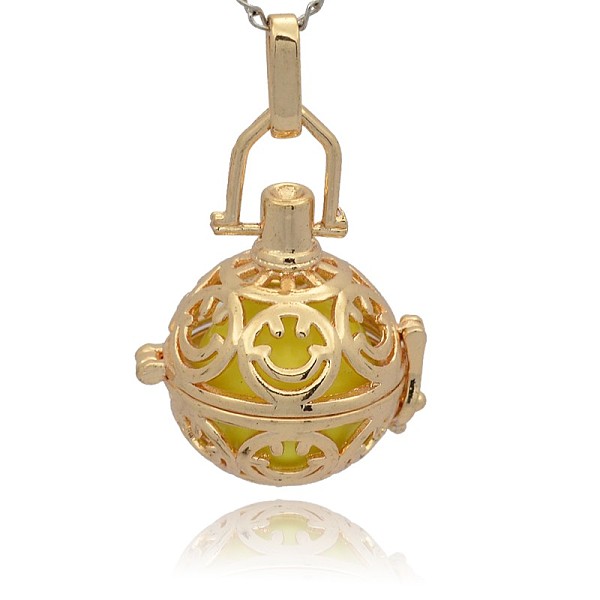 

PandaHall Golden Tone Brass Hollow Round Cage Pendants, with No Hole Spray Painted Brass Round Ball Beads, Champagne Yellow, 35x25x21mm...