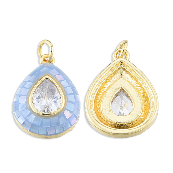 

PandaHall Brass Pave Clear Cubic Zirconia Pendants, with Jump Rings and Shell, Enamel, Real 18K Gold Plated, Nickel Free, Teardrop, Light...
