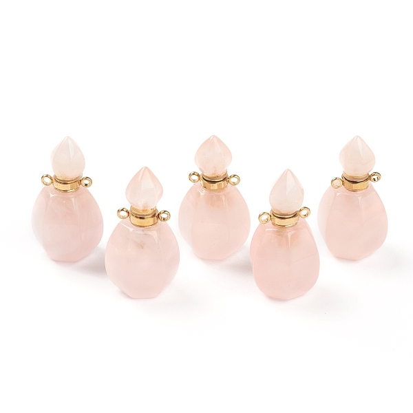 PandaHall Faceted Natural Rose Quartz Pendants, Openable Perfume Bottle, with Golden Tone Brass Findings, 32~33x17~18x16mm, Hole: 2mm...
