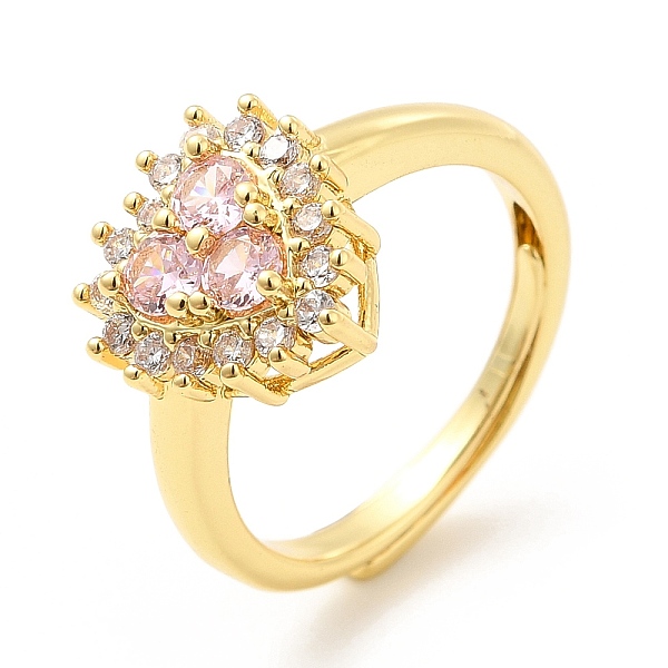 

PandaHall Rack Plating Brass Micro Pave Pink & Crystal Cubic Zirconia Heart Adjustable Rings, Cadmium Free & Lead Free, Long-Lasting Plated...