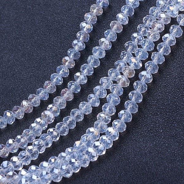 

PandaHall Electroplate Glass Beads Strands, AB Color Plated, Faceted, Rondelle, Clear AB, 3.5x3mm, Hole: 0.4mm, about 113~115pcs/strand..., White