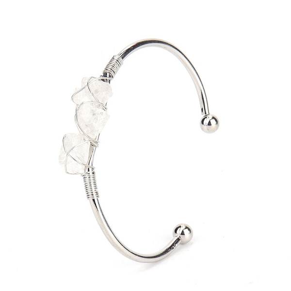 

PandaHall Natural Quartz Crystal Chips Beaded Cuff Bangles, Metal Wire Wrap Bangle, Inner Diameter: 2-1/2 inch(6.5cm) Quartz Crystal