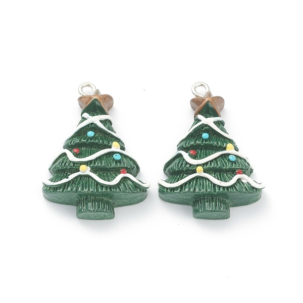

PandaHall Resin Pendants, for Christmas Festival, with Platinum Iron Peg Bail, Christmas Tree, Dark Green, 30x22x7mm, Hole: 2mm Resin Tree