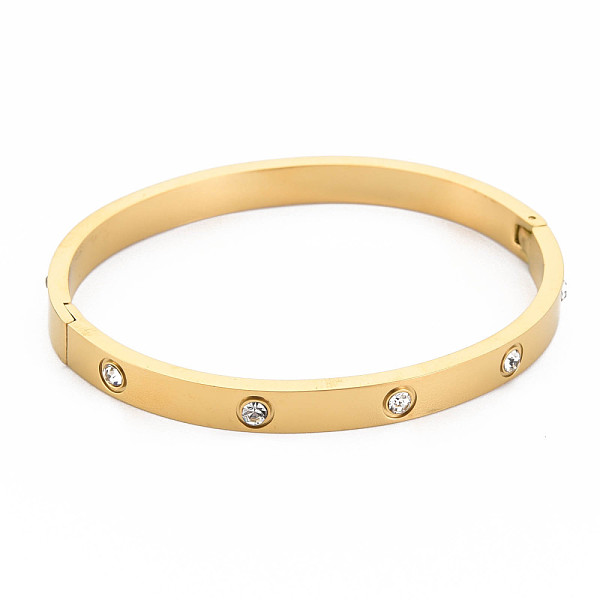

PandaHall Crystal Rhinestone Bangle, Stainless Steel Hinged Bangle for Women, Golden, Inner Diameter: 1-7/8x2-3/8 inch(4.9x5.9cm) Rhinestone