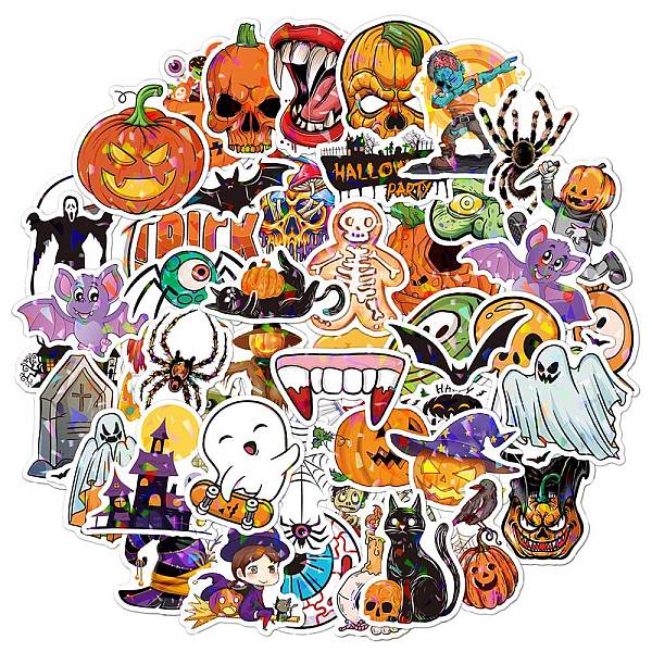 

PandaHall Halloween Themed Laser Style PVC Sticker Labels, Self-adhesive Decals, for Suitcase, Skateboard, Refrigerator, Helmet, Mobile...