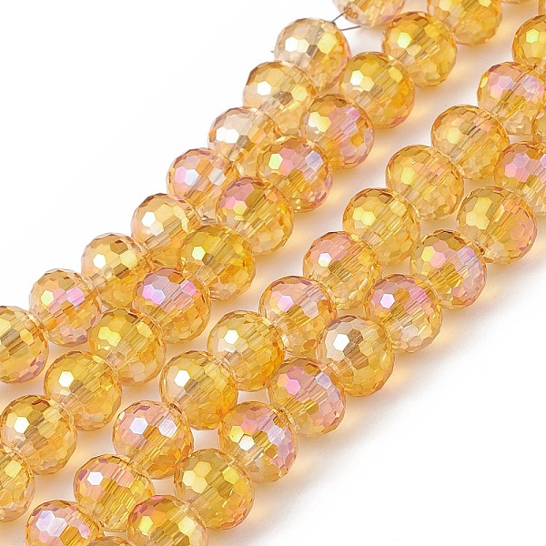 

PandaHall Transparent Electroplate Glass Beads Strands, Faceted(96 Facets), Round, Half Rainbow Plated, Orange, 7.5~8x7mm, Hole: 1.2mm...