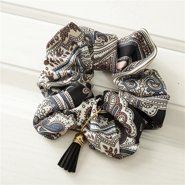 

PandaHall Cloth Elastic Hair Accessories, for Girls or Women, Scrunchie/Scrunchy Hair Ties, with Tassel, Black, 150mm Cloth Black