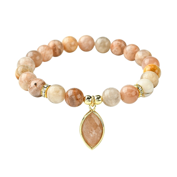 

PandaHall Natural Sunstone Stretch Bracelets, with Horse Eye Charms, Inner Diameter: 2-1/8 inch(5.35cm) Sunstone Horse Eye