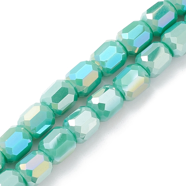 

PandaHall Electroplate Glass Beads Strands, AB Color Plated, Faceted, Barrel, Green, 8x8mm, Hole: 1.2mm, about 80pcs/strand, 26.14''(66.4cm)...