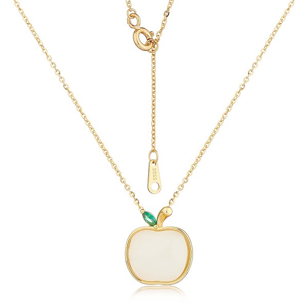 

PandaHall Natural Hetian White Jade Apple Pendant Necklace, 925 Sterling Silver Jewelry for Women, Golden, 15.75 inch(40cm) Sterling Silver