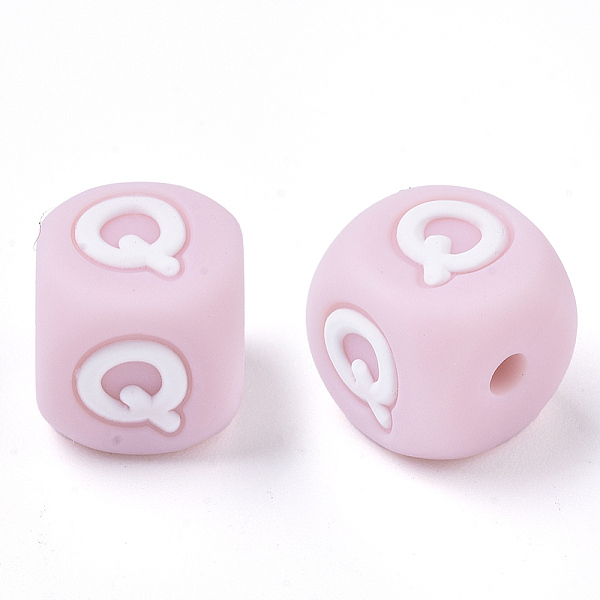 

PandaHall Food Grade Eco-Friendly Silicone Beads, Horizontal Hole, Chewing Beads For Teethers, DIY Nursing Necklaces Making, Letter Style..., Pink