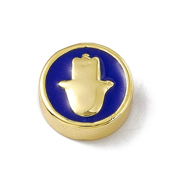 

PandaHall Real 18K Gold Plated Brass Enamel Beads, Long-Lasting Plated, Religion, Cadmium Free & Lead Free, Flat Round with Hamsa Hand, Blue...
