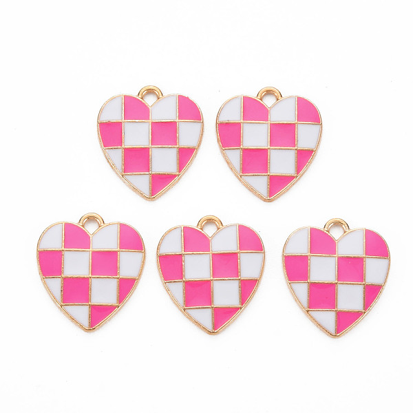 

PandaHall Alloy Enamel Pendants, Cadmium Free & Lead Free, Light Gold, Heart, Checkered Charms, Deep Pink, 17.5x15.5x1.5mm, Hole: 1.8mm...