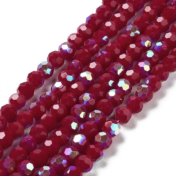 

PandaHall Opaque Glass Beads Strands, Faceted, Round, Crimson, 6x5.5mm, Hole: 0.9mm, about 94~97pcs/strand, 21.06~21.18''(53.5~53.8cm) Glass..., Pink
