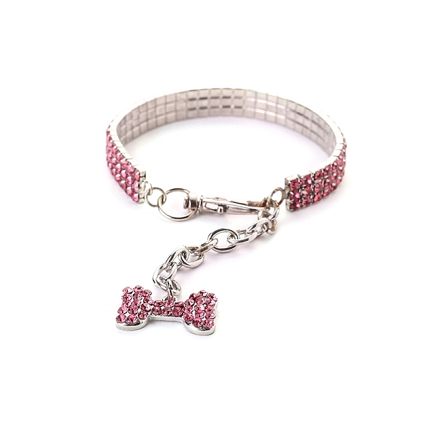 

PandaHall Adjustable 3-Row Alloy Rhinestone Cup Chain Pet Collars, Dog Bone Pendant Cat Dog Choker Necklace, Rose, 250mm Alloy+Rhinestone..., Pink