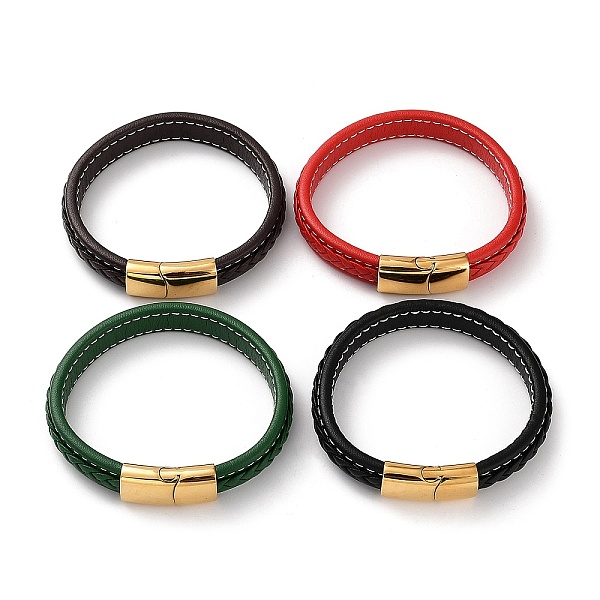 

PandaHall Mixed Color Braided Leather Cord Bracelet, with Ion Plating(IP) 304 Stainless Steel Magnetic Clasps, Golden, 8-1/2 inch..., Multicolor