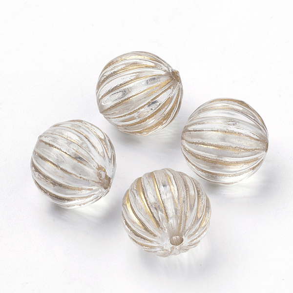 

PandaHall Plating Transparent Acrylic Beads, Golden Metal Enlaced, Corrugated Round, Clear, 12mm, Hole: 1.5mm Acrylic Round Clear