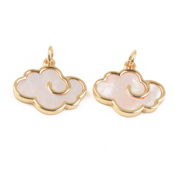 

PandaHall Natural White Shell Mother of Pearl Shell Pendants, with Golden Brass Findings and Jump Ring, Cloud, Seashell Color, 15x16.5x2mm...