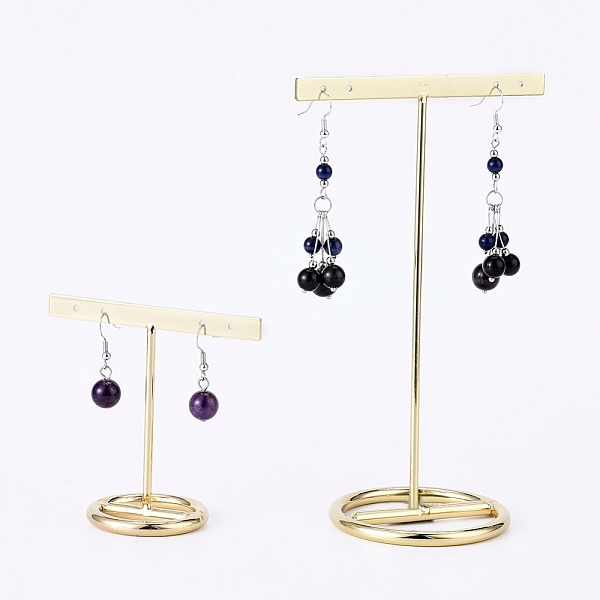 PandaHall Iron T- Shape Earring Display Stand, for Hanging Dangle Earring, Golden, 7.2cm and 15.3cm, 2pcs/set Iron