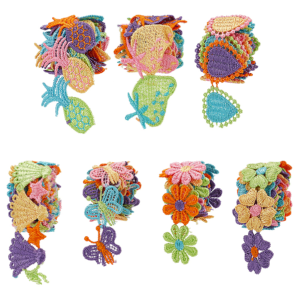 

PandaHall WADORN 7Pcs 7 Styles Rainbow Color Polyester Embroidery Lace Trim, Lace Ribbons for Garment Accessories, Flower & Heart &...