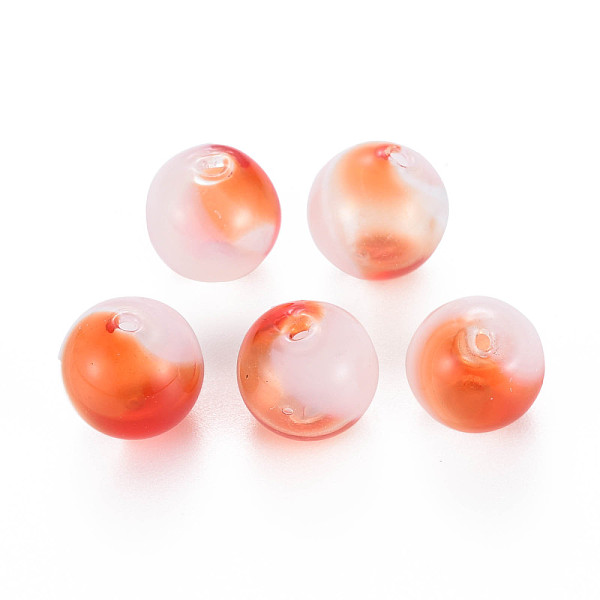 

PandaHall Transparent Handmade Blown Glass Globe Beads, Two Tone, Round, Coral, 12~13mm, Hole: 1~1.8mm Glass Round Red