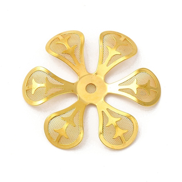 

PandaHall Brass Bead Cap, with Iron Finding, Etched Metal Embellishments, Flower, Golden, 35.5x39x3mm, Hole: 3mm Brass