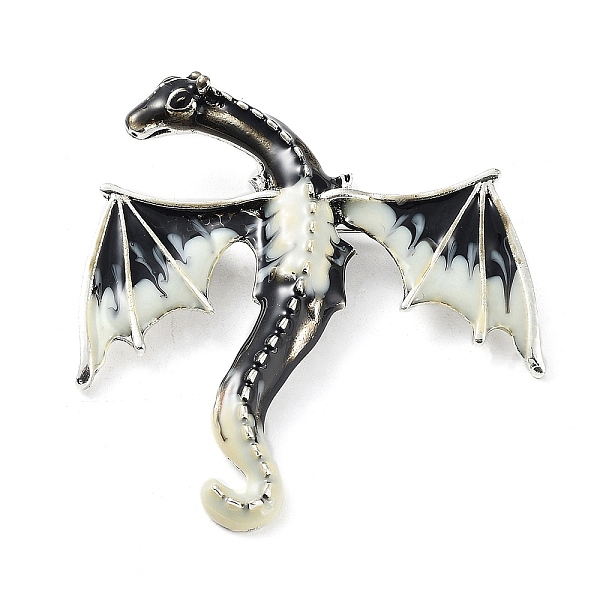 

PandaHall Dragon Alloy Brooch, Enamel Pins, Antique Silver, Black, 62x58x11mm Alloy+Enamel Dragon Black