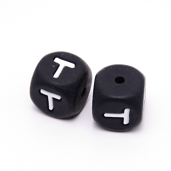 

PandaHall Silicone Beads, Cube with Letter.T, Black, 12x12x12mm, Hole: 2mm Silicone Cube Black