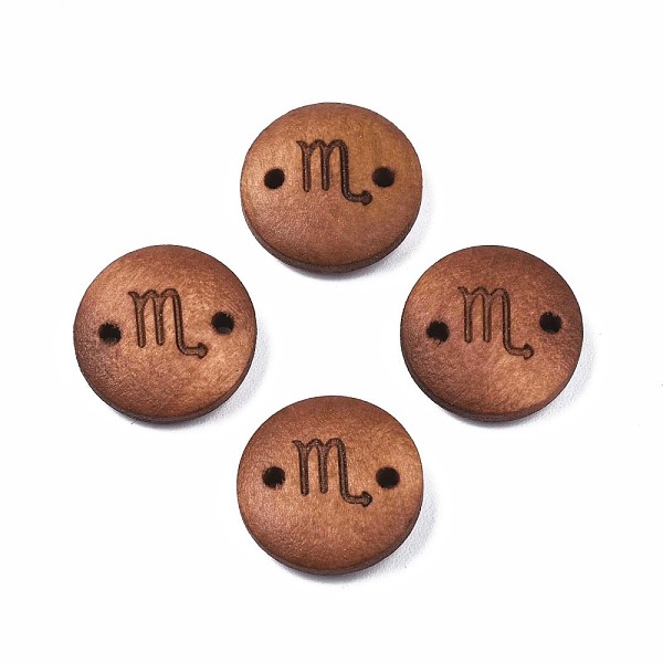 PandaHall Wood Links Connectors, Flat Round with 12 Constellations, Dyed, Scorpio, 15x4mm, Hole: 1.6mm Wood Scorpio