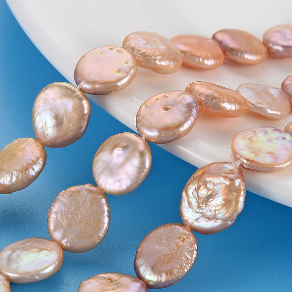 

PandaHall Natural Keshi Pearl Beads Strands, Cultured Freshwater Pearl, Flat Round, PeachPuff, 11~14x11~12x4~5mm, Hole: 0.6mm, about..., Brown