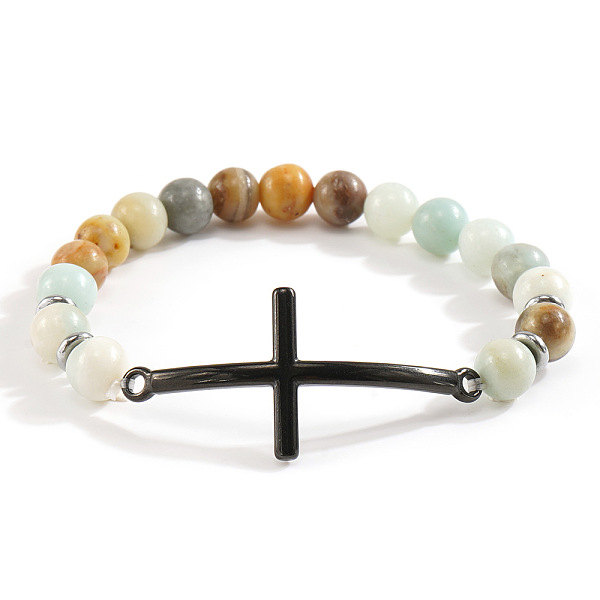 Natural Flower Amazonite Beaded Stretch Bracelets For Women Men