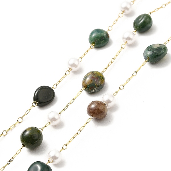 

PandaHall Ion Plating(IP) 316 Surgical Stainless Steel Paperclip Chains, with Natural Indian Agate Nuggets Beads and Glass Beads, Soldered...