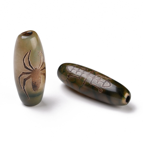 

PandaHall Tibetan Style dZi Beads, Natural Agate Beads, Dyed & Heated, Oval, Longevity & Spider Pattern, 28.5~32x10~12.5mm, Hole: 1.5~3mm...