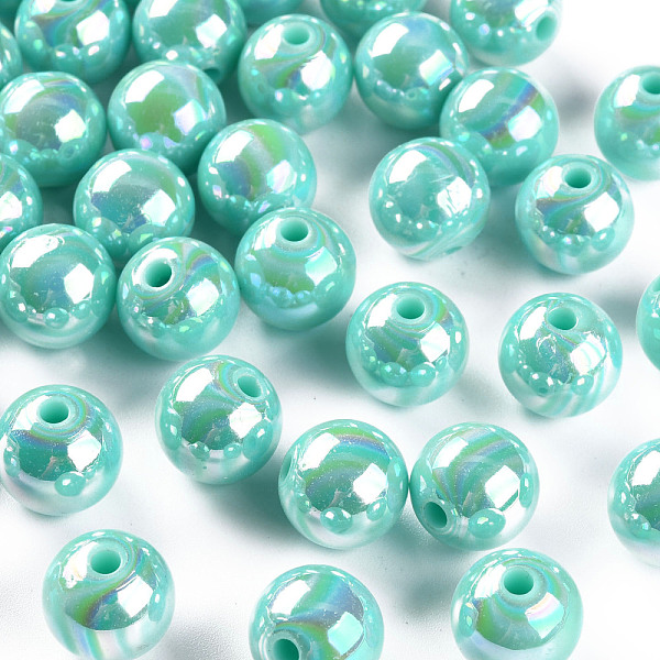 

PandaHall Opaque Acrylic Beads, AB Color Plated, Round, Pale Turquoise, 12x11mm, Hole: 2.5mm, about 566pcs/500g Acrylic Round