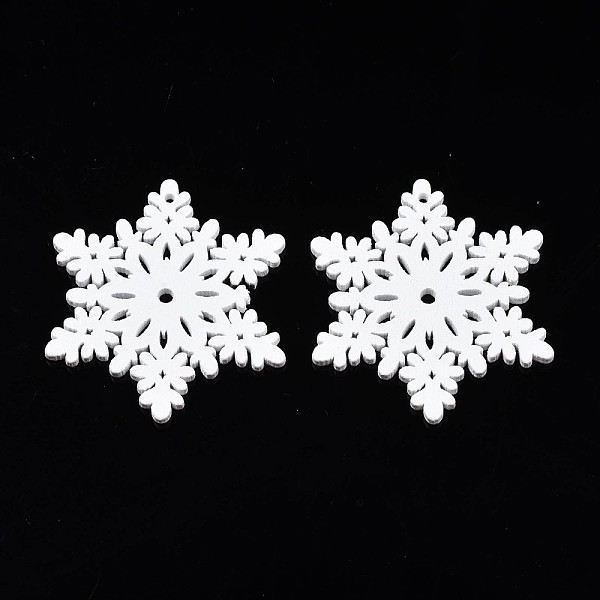 

PandaHall Christmas Theme Spray Painted Wood Big Pendants, Snowflake, White, 51x44x2.5mm, Hole: 2.5mm Wood Snowflake White