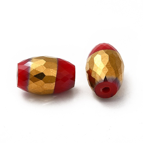 

PandaHall Opaque Electroplate Glass Beads, Half Golden Plated, Faceted, Oval, Red, 12x8mm, Hole: 0.8mm Glass Oval Red