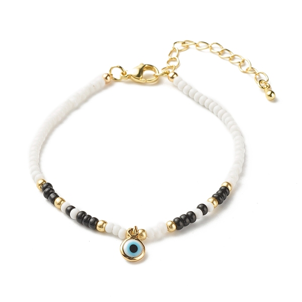

PandaHall Flat Round Evil Eye Lampwork Tiny Charm Protection Lucky Bracelet, Glass Seed Beads Bracelet for Women, Golden, Colorful, 7-5/8...