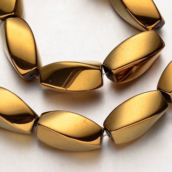 

PandaHall Electroplate Non-magnetic Synthetic Hematite Beads Strands, Twisted Oval, Golden Plated, 20x10mm, Hole: 1mm, about 20pcs/strand...