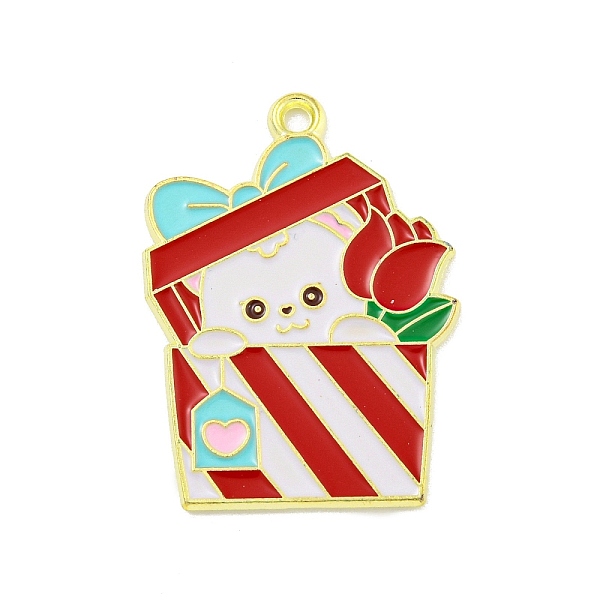 

PandaHall Valentine's Day Alloy Enamel Pendants, Golden, Bear Charm, Box, 28x20x1mm, Hole: 1.6mm Alloy+Enamel Box Red