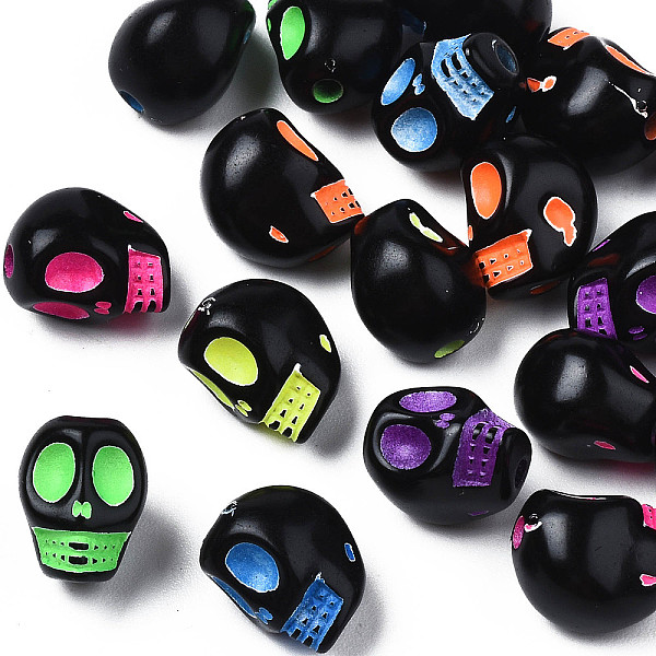 

PandaHall Opaque Black Acrylic Beads, Craft Style, Skull, Mixed Color, 9.5x7.5x8mm, Hole: 1.8mm Acrylic Skull Multicolor