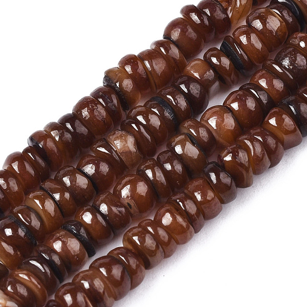 

PandaHall Natural Freshwater Shell Beads Strands, Dyed, Chip, Coconut Brown, 3~4x0.3~3mm, Hole: 0.6mm, about 220~225pcs/strand, 14.76...