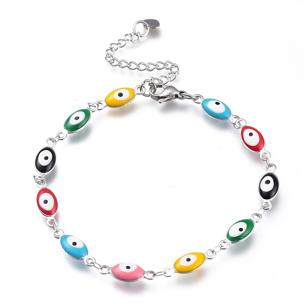 

PandaHall 304 Stainless Steel Link Bracelets, with Enamel and Lobster Claw Clasps, Evil Eye, Colorful, Stainless Steel Color, 7-7/8 inch...