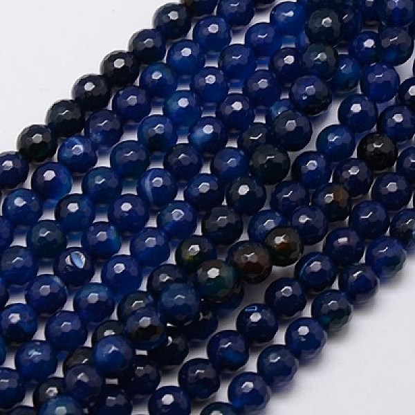 

PandaHall Natural Agate Beads Strand, Faceted, Dyed, Round, Marine Blue, 8mm, Hole: 1mm, about 48pcs/strand, 15 inch Natural Agate Round