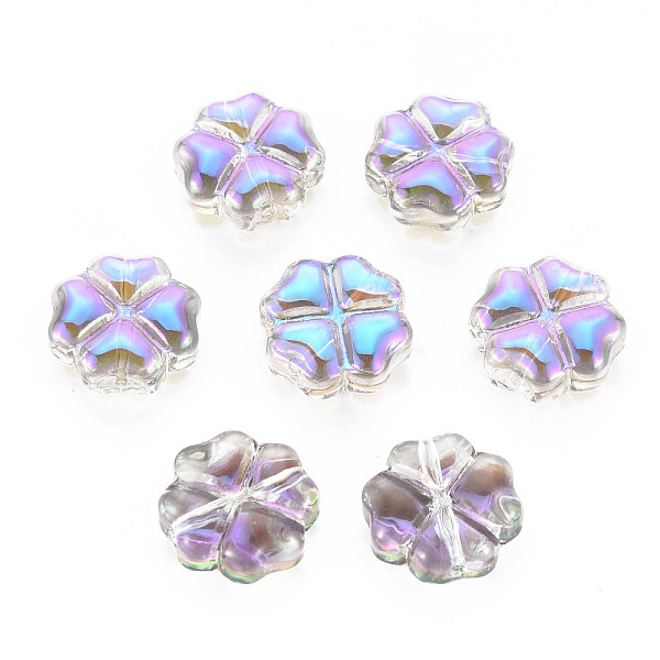 

PandaHall Electroplate Transparent Glass Beads, Half Plated, Flower, Violet, 10.5x10.5x5mm, Hole: 0.8mm Glass Flower Purple