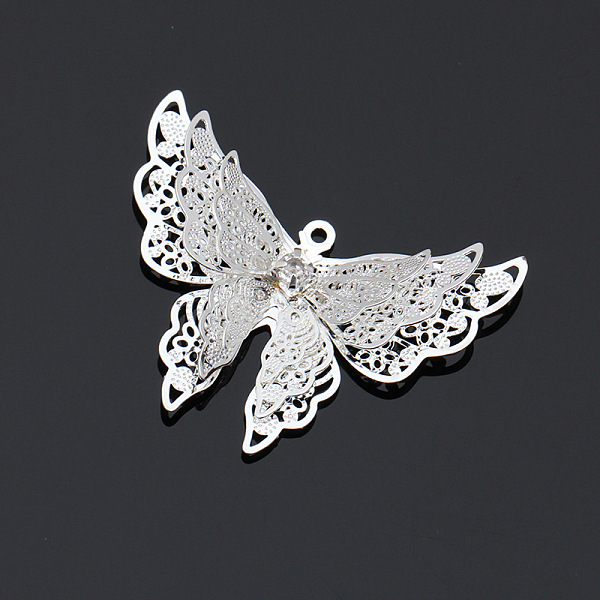 

PandaHall Brass Pendants, with Rhinestone, Butterfly, Silver, 25x35mm Brass+Rhinestone Butterfly