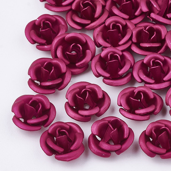 

PandaHall Aluminum Beads, Frosted, Long-Lasting Plated, 3-Petal Flower, Fuchsia, 6x4.5mm, Hole: 0.8mm Aluminum Flower Pink