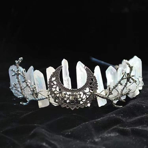 

PandaHall Natural Quartz with Metal Hair Bands, Moon, White, 250x150x40mm Other Quartz Moon White