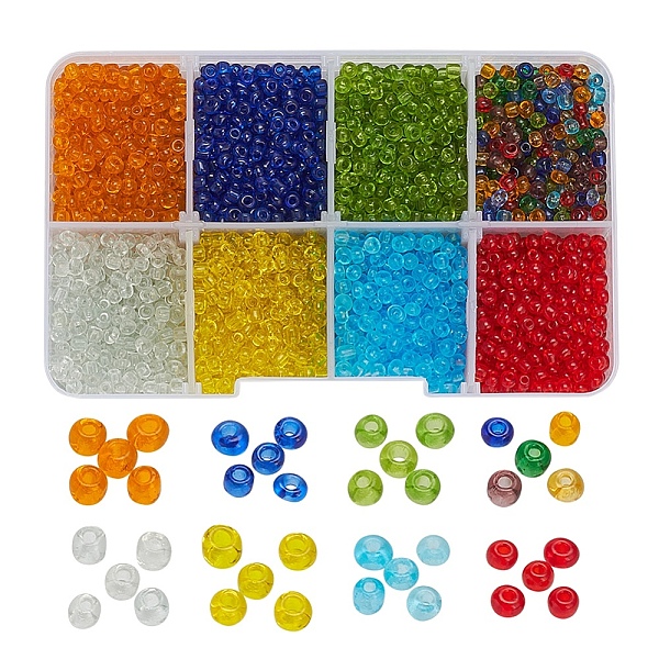 

PandaHall 8 Colors Glass Seed Beads, Transparent, Round, Mixed Color, 3mm, Hole: 1mm, about 15g/color Glass Multicolor