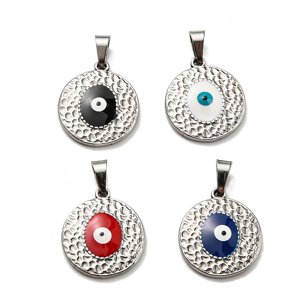 

PandaHall 304 Stainless Steel Pendants, with Enamel, Flat Round with Evil Eye Charm, Stainless Steel Color, Mixed Color, 18x16x2.5mm, Hole..., Multicolor